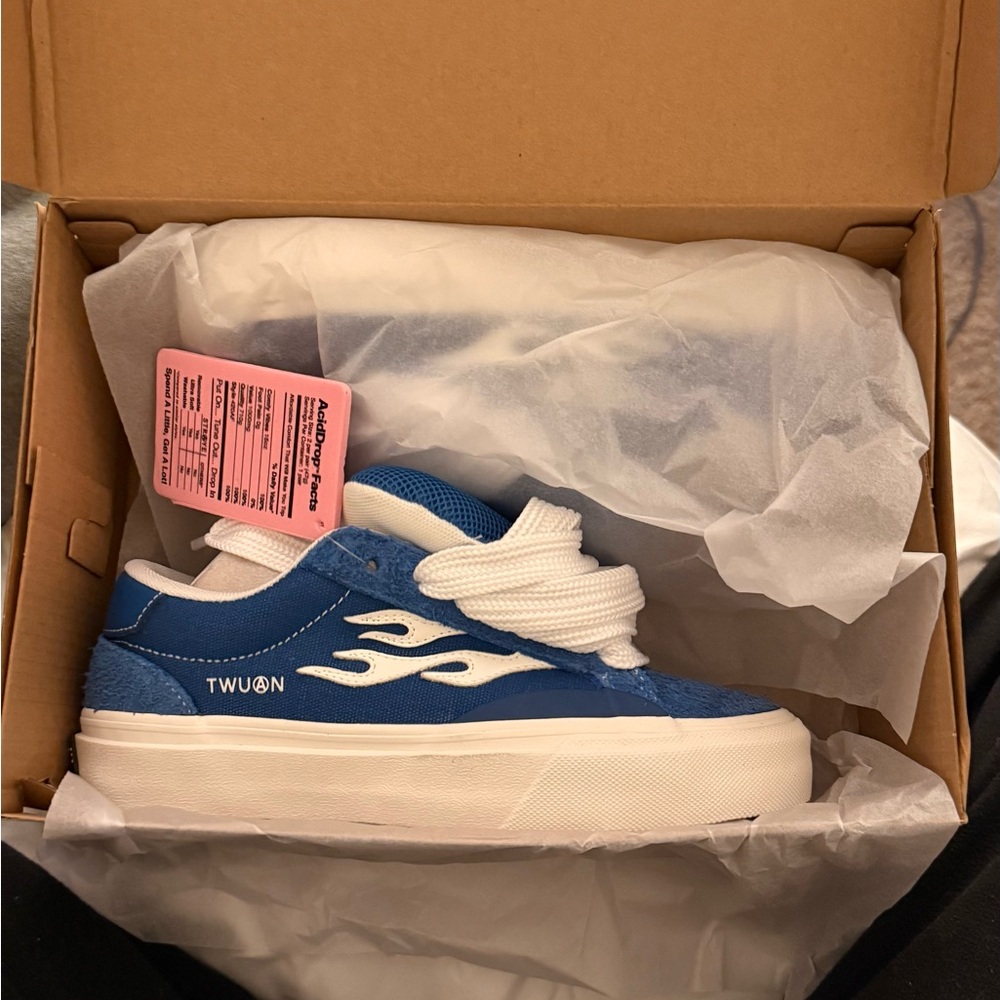 Blue Sneakers with White Flame Design